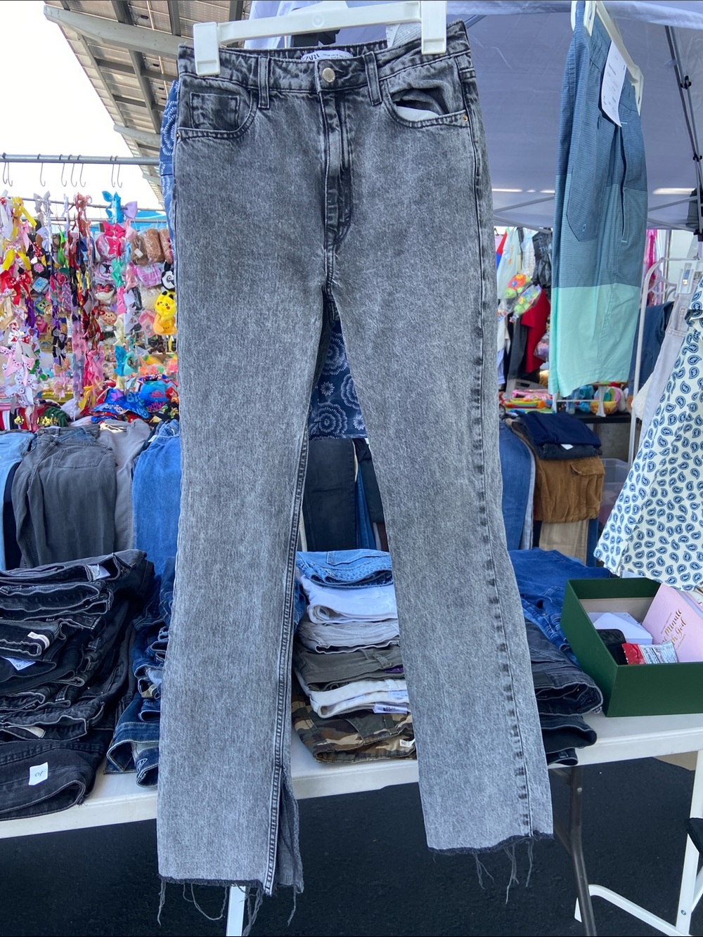 Zara Gray Washed High-Rise Flare Jeans